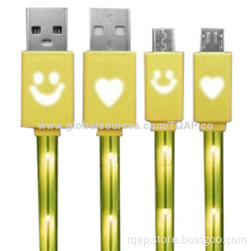 30-pin USB Cable with Heart or Smile Flash LED Light (Single Fiber Wire), 1.0m Length